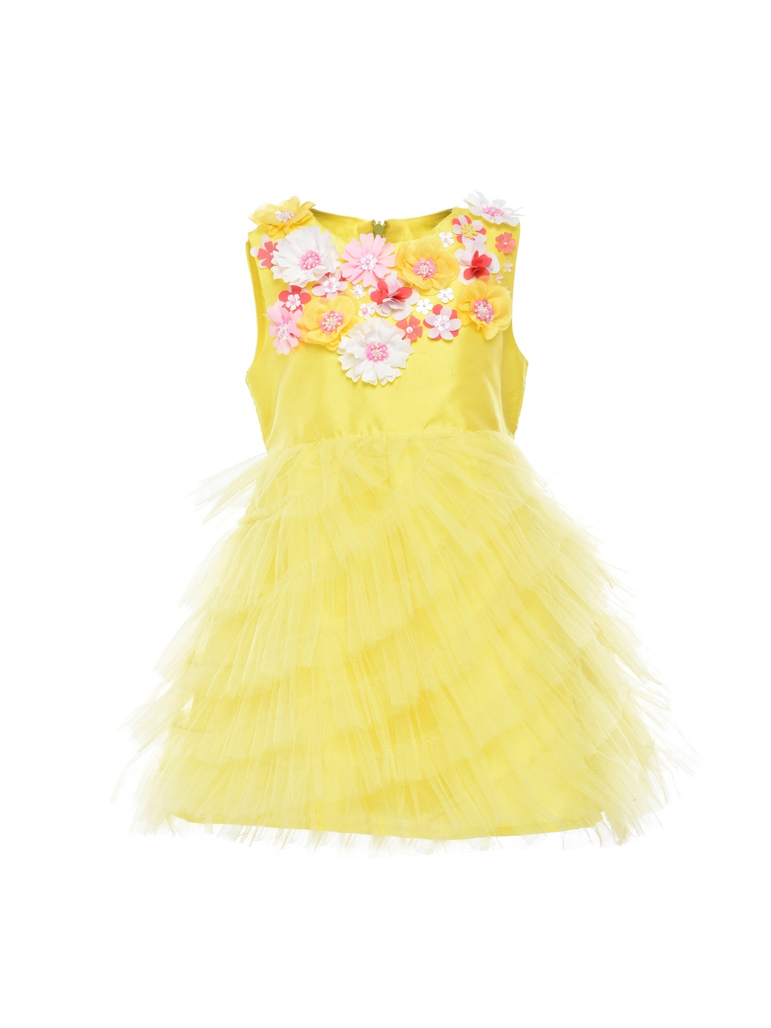 

A Little Fable Girls Yellow Provence cascade Self Design Fit and Flare Dress