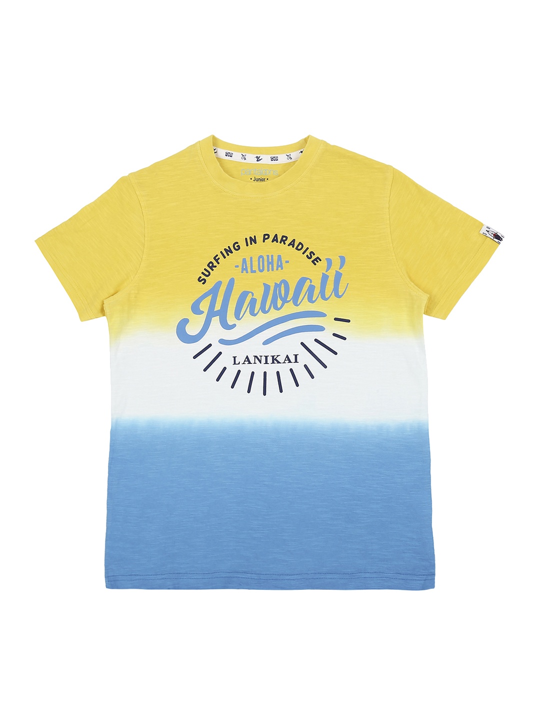 

Pantaloons Junior Boys Yellow Printed Round Neck Pure Cotton T-shirt