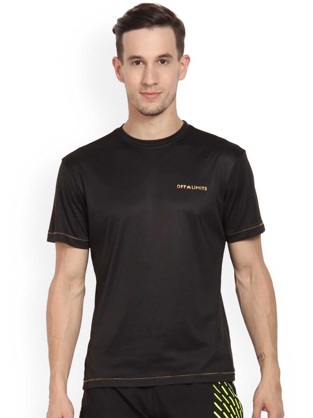 

OFF LIMITS Men Black Solid Round Neck T-shirt