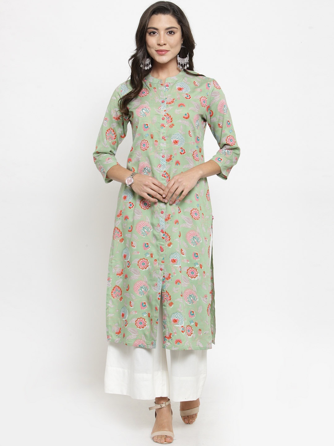 

Varanga Women Sea Green & White Printed Kurta with Palazzos