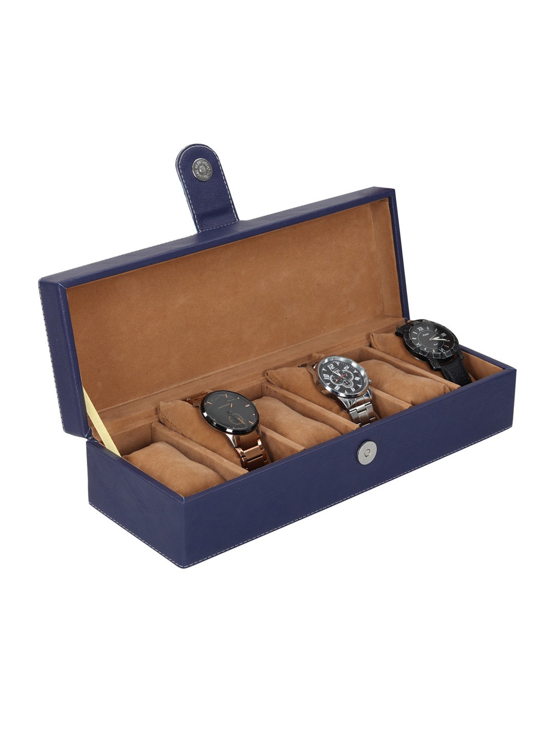 Leather World Unisex 6 Slots Blue Watch Organiser Box