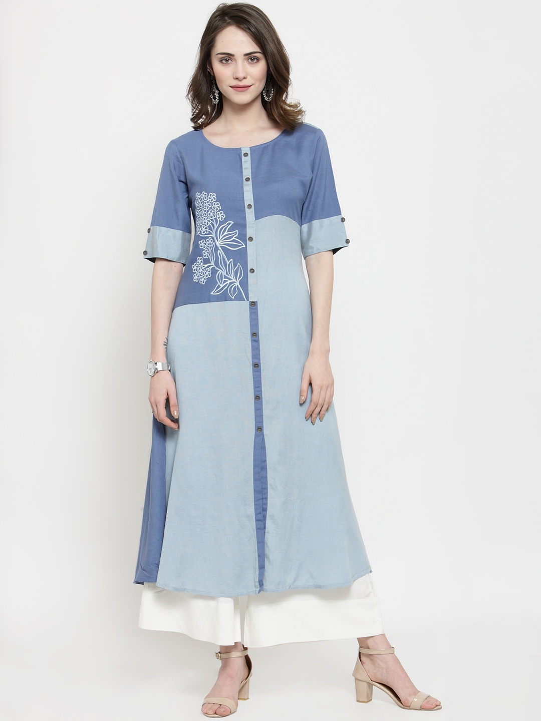 

Varanga Women Blue Embroidered Kurta with Palazzos