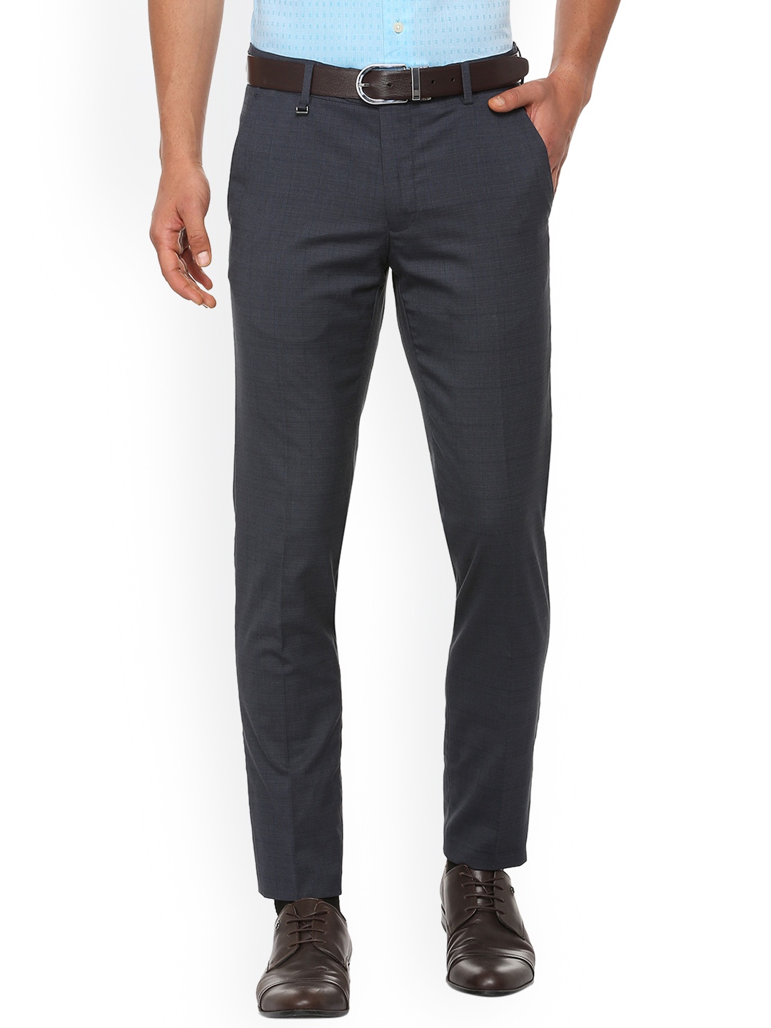 

Van Heusen Men Navy Blue Slim Fit Checked Formal Trousers