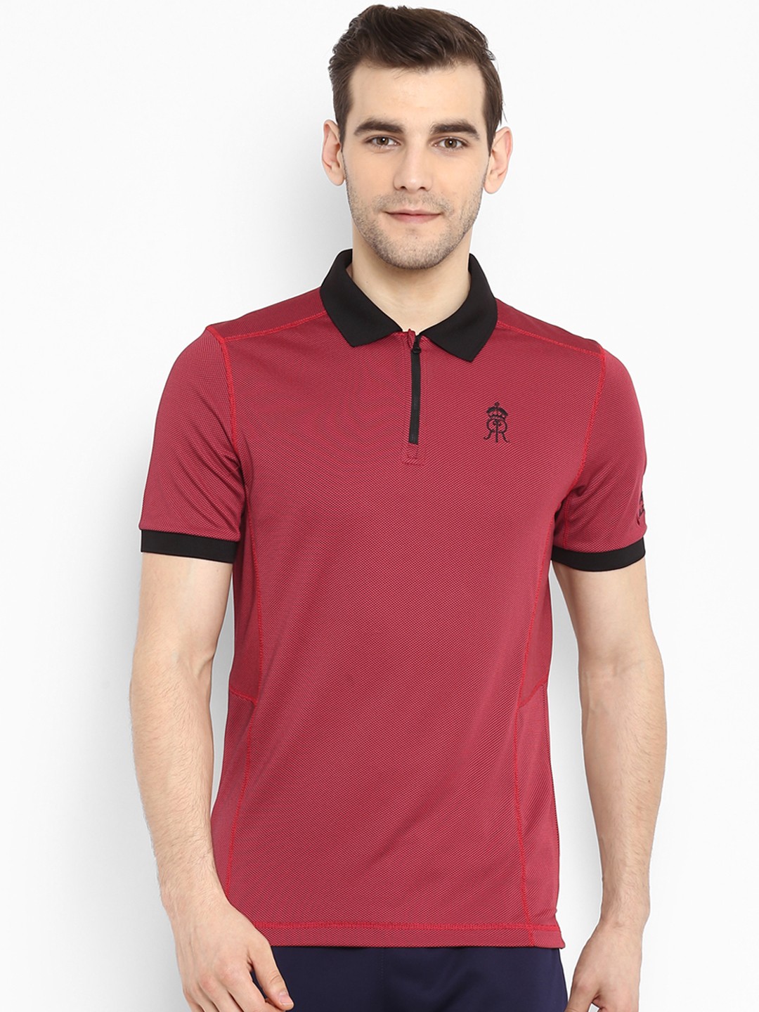 

Alcis Men Red Colourblocked Polo Collar Rajasthan Royals T-shirt
