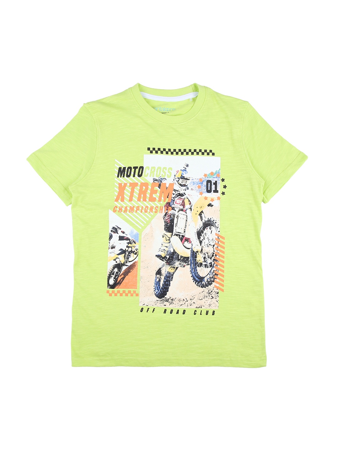 

Pantaloons Junior Boys Green Printed Round Neck Pure Cotton T-shirt
