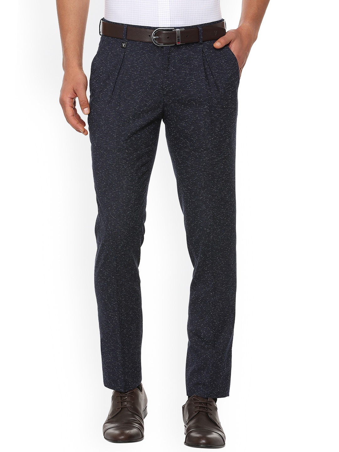 

V Dot Men Navy Blue Skinny Fit Self Design Formal Trousers