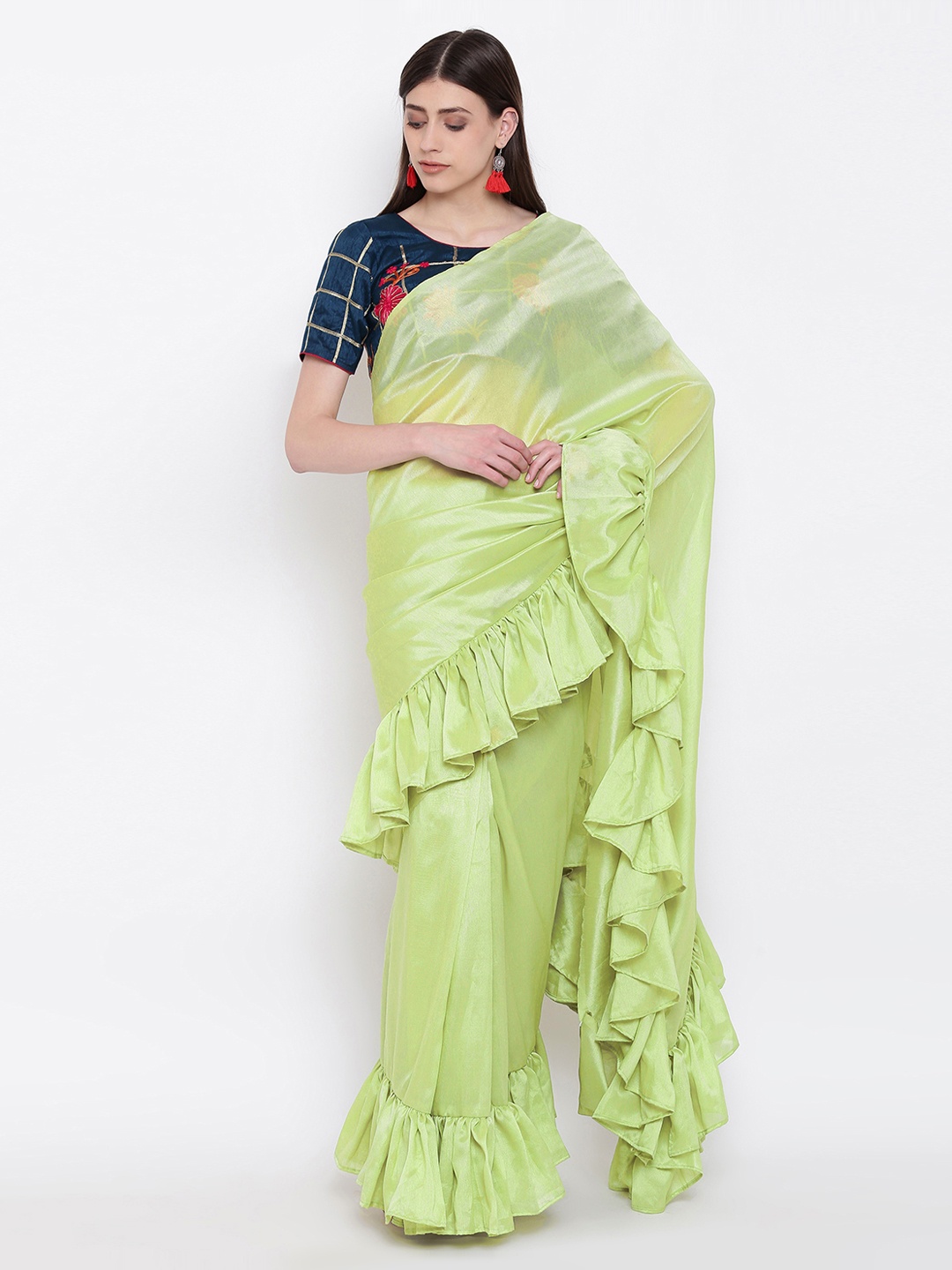 Kvsfab Green Solid Silk Blend Saree