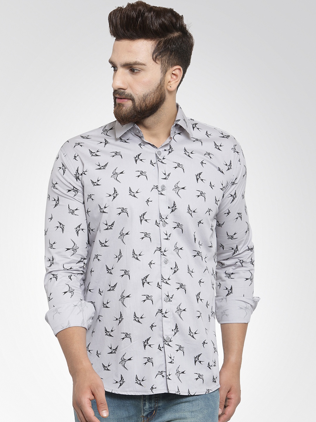 

JAINISH Men Grey Classic Slim Fit Printed Casual Shirt