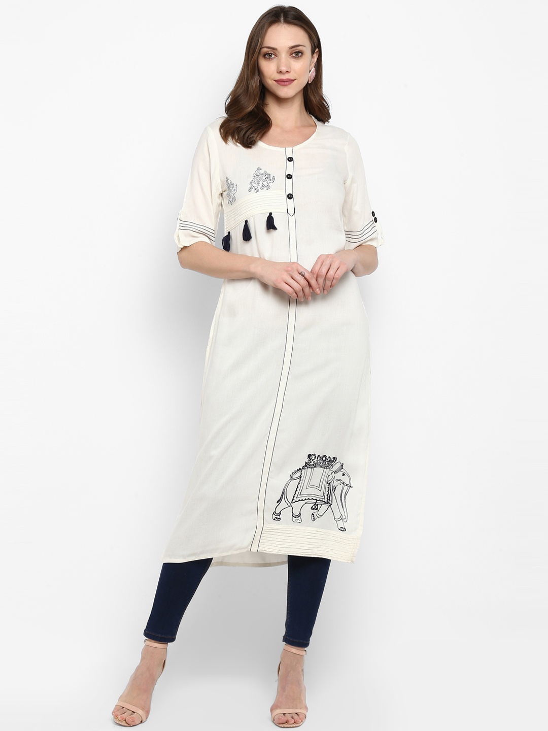 

Meeranshi Women White Solid Straight Kurta