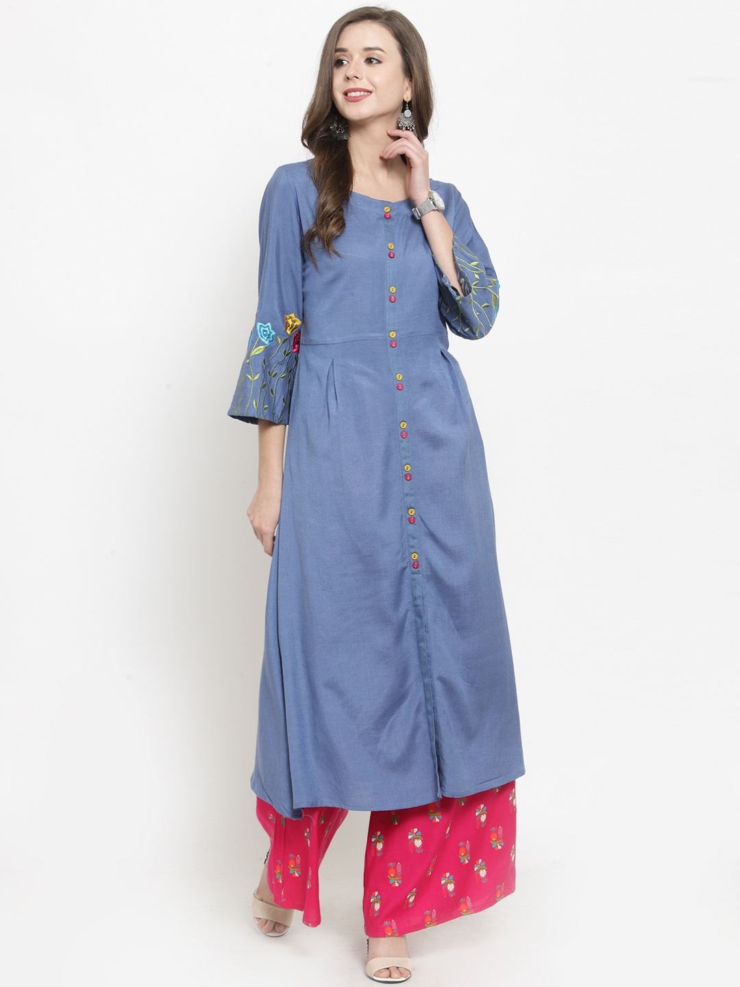 

Varanga Women Blue & Pink Embroidered Kurta with Palazzos
