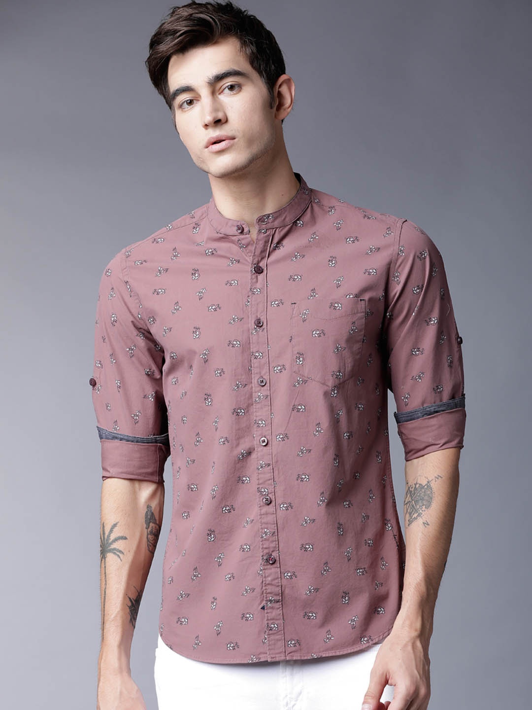 LOCOMOTIVE Men Brown Slim Fit Printed Casual Shirt