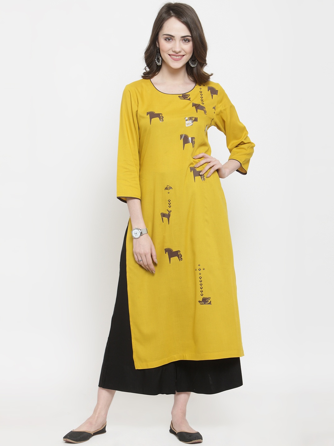

Varanga Women Mustard Yellow Printed Kurta with Palazzos