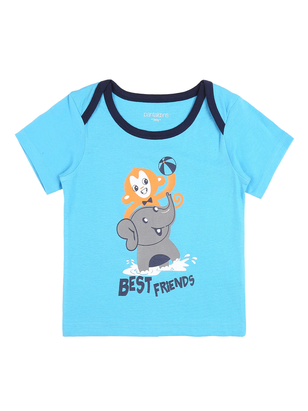 

Pantaloons Baby Boys Blue Printed Round Neck Pure Cotton T-shirt