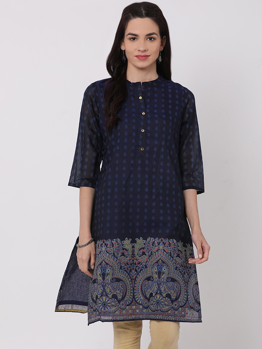 

Alena Women Navy Blue Printed A-Line Kurta