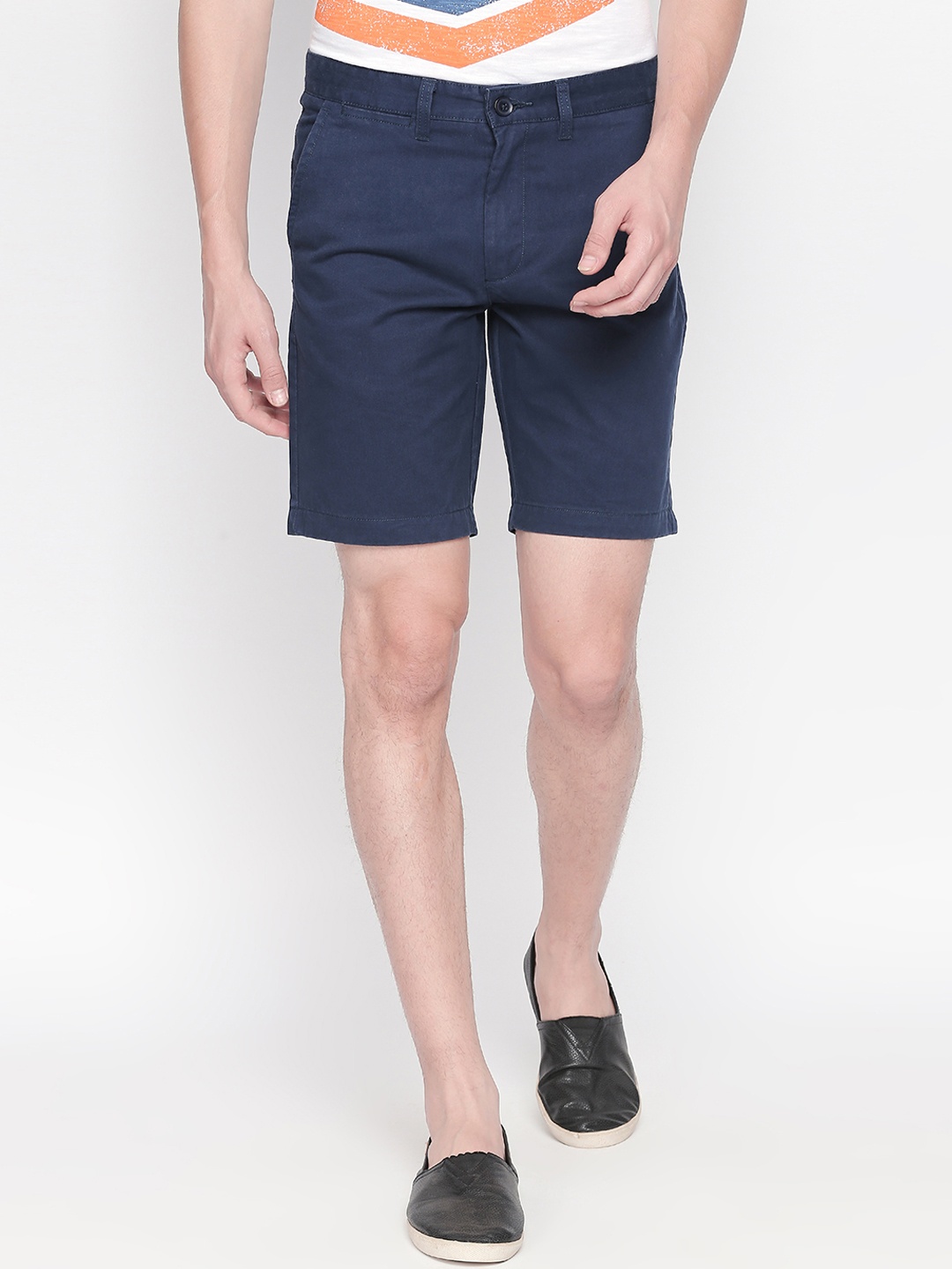 

BYFORD by Pantaloons Men Navy Blue Solid Regular Fit Regular Shorts
