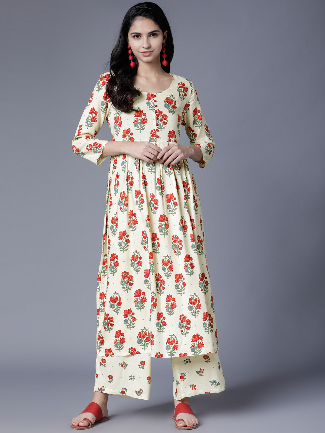 

Vishudh Women Cream-Coloured Printed Kurta with Palazzos