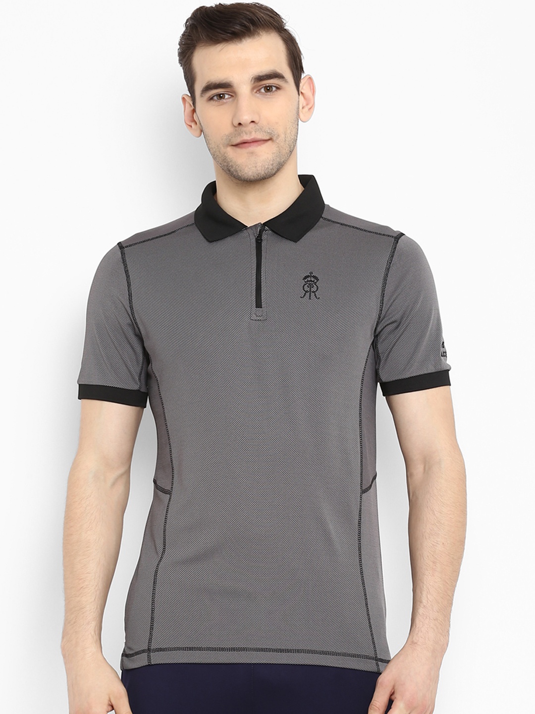 

Alcis Men Grey Colourblocked Polo Collar Rajasthan Royals T-shirt