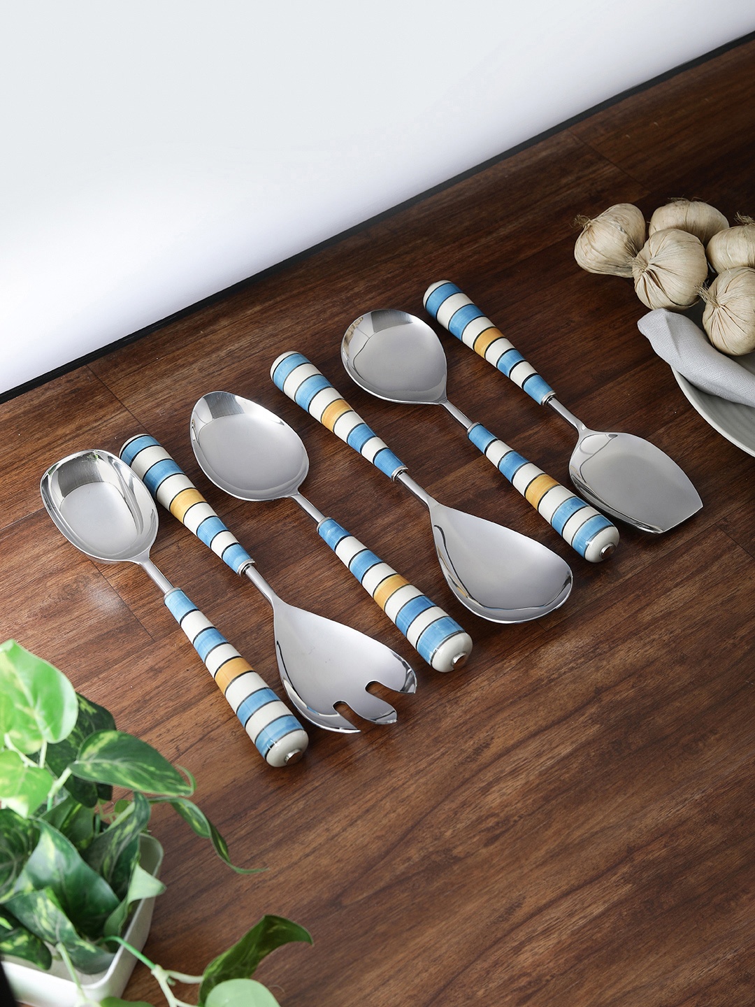 

VarEesha Set Of 6 Stainless Steel Hand-Painted Spoon Set, Blue