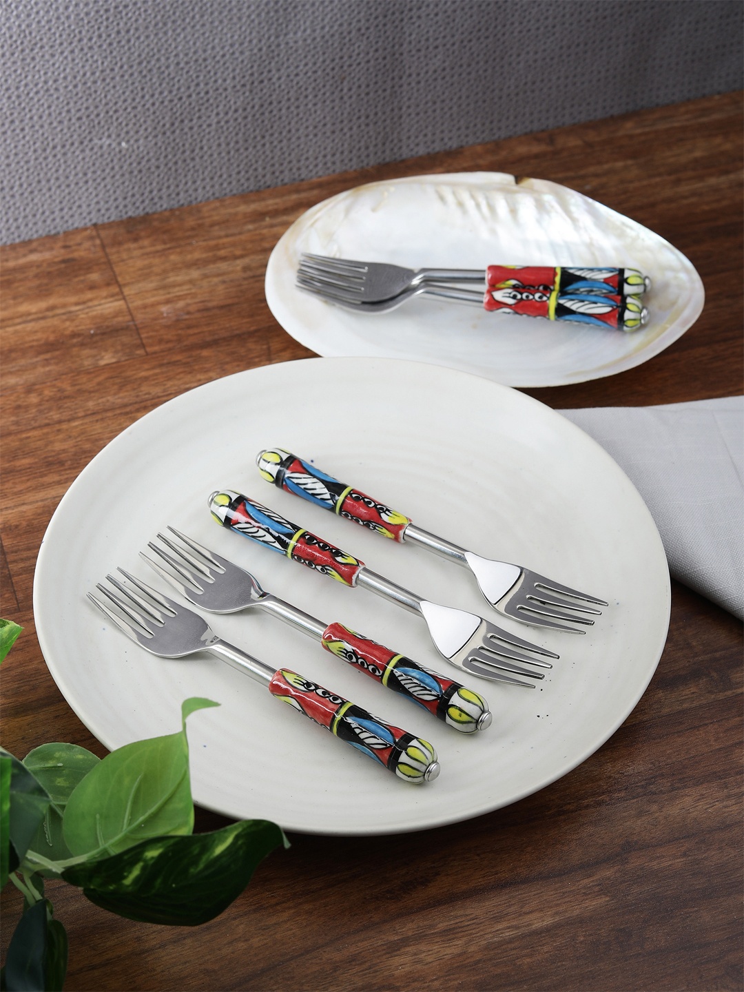 

VarEesha Multicoloured Printed Stainless Steel Set of 6 Forks, Multi