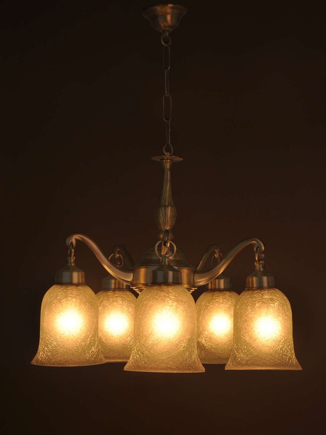 

Fos Lighting Gold-Toned & White Textured Classic Down Facing Chandelier