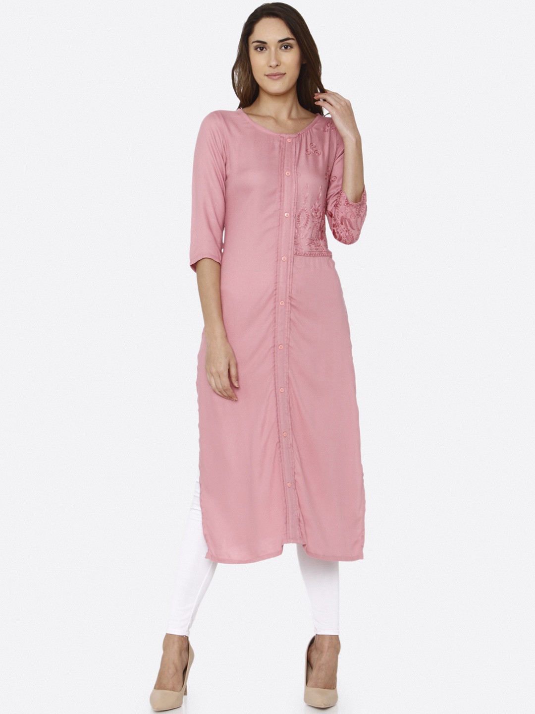 RAISIN Women Pink Solid Straight Kurta