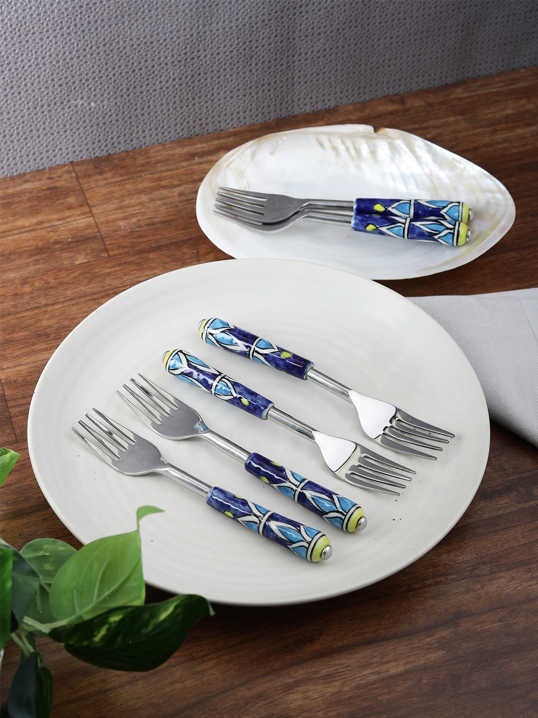 

VarEesha Set Of 6 Printed Stainless Steel Hand-Painted Spoon Set, Blue