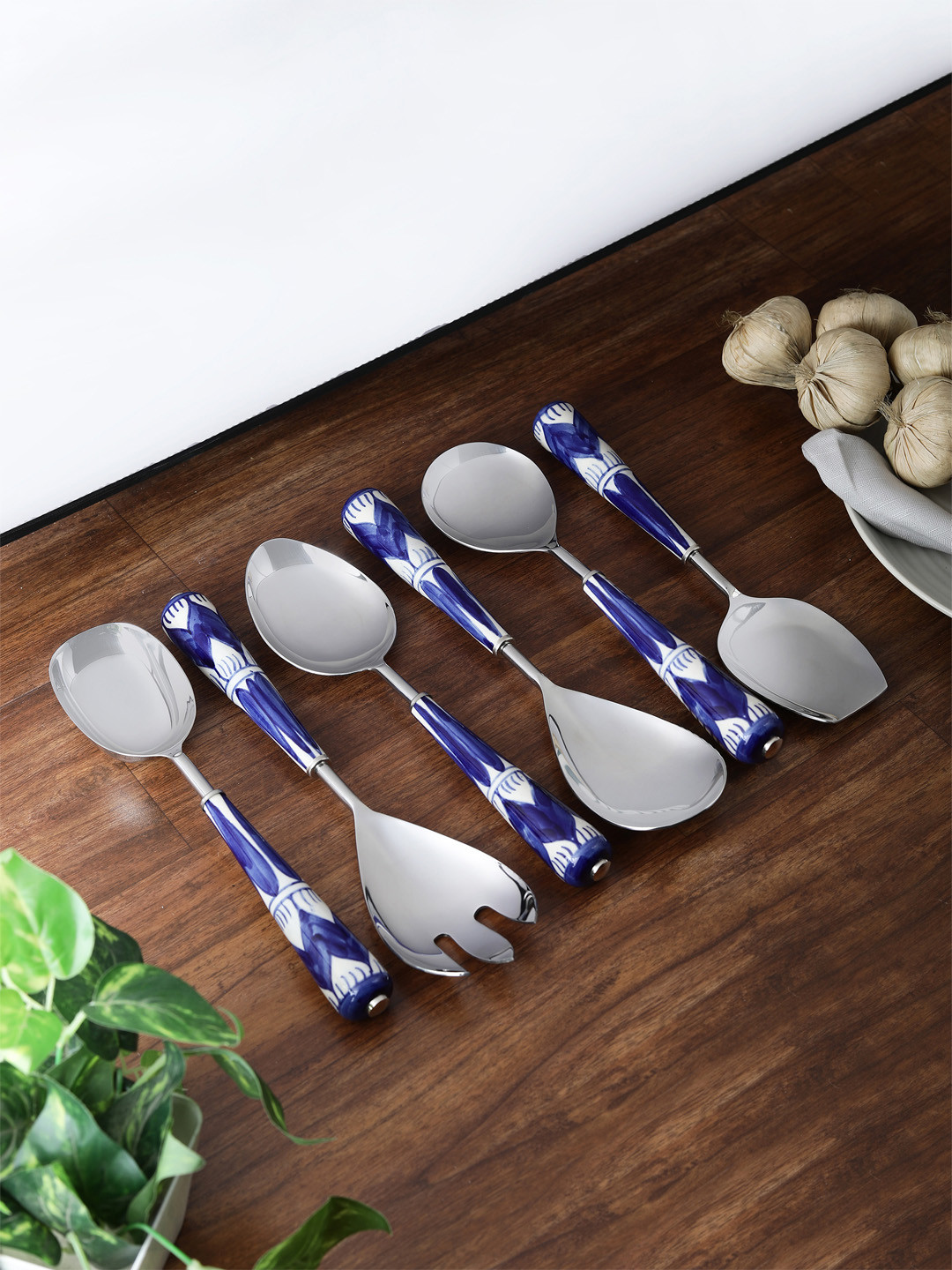 

VarEesha Set Of 6 Printed Stainless Steel Hand-Painted Spoon Set, Blue