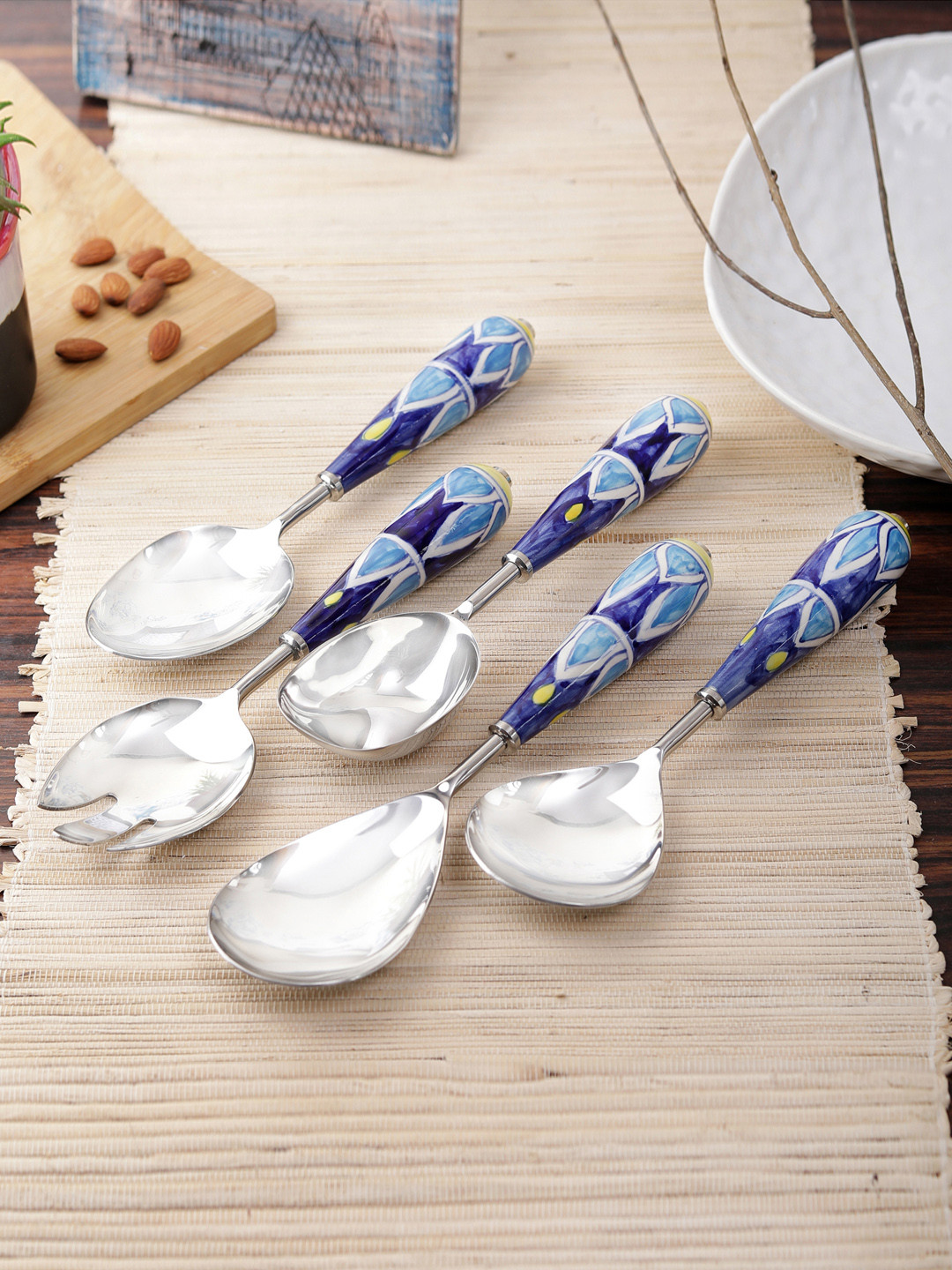 

VarEesha Set of 5 Printed Stainless Steel Hand-Painted Spoon, Blue