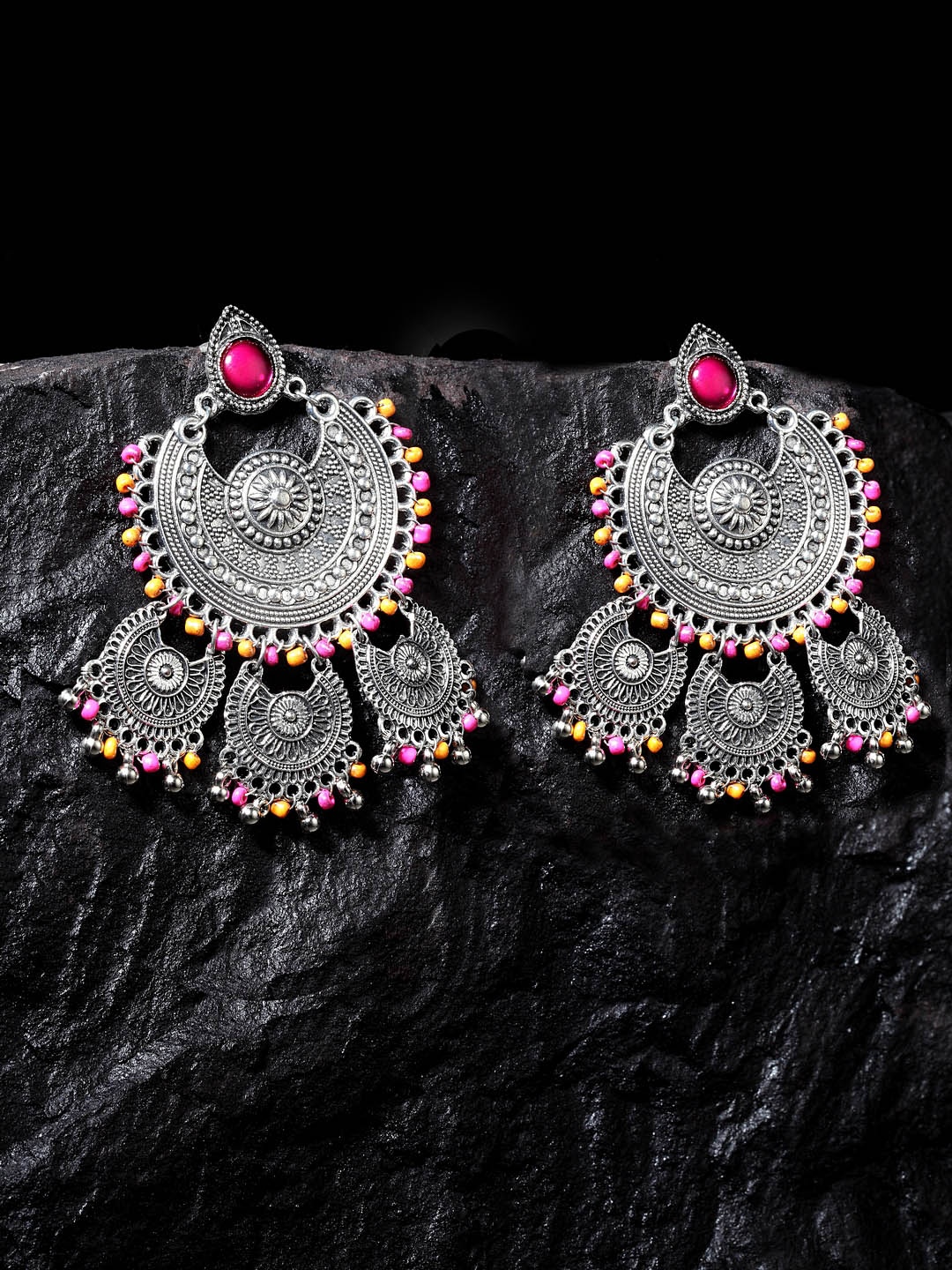 

Moedbuille Silver-Toned Crescent Shaped Chandbalis