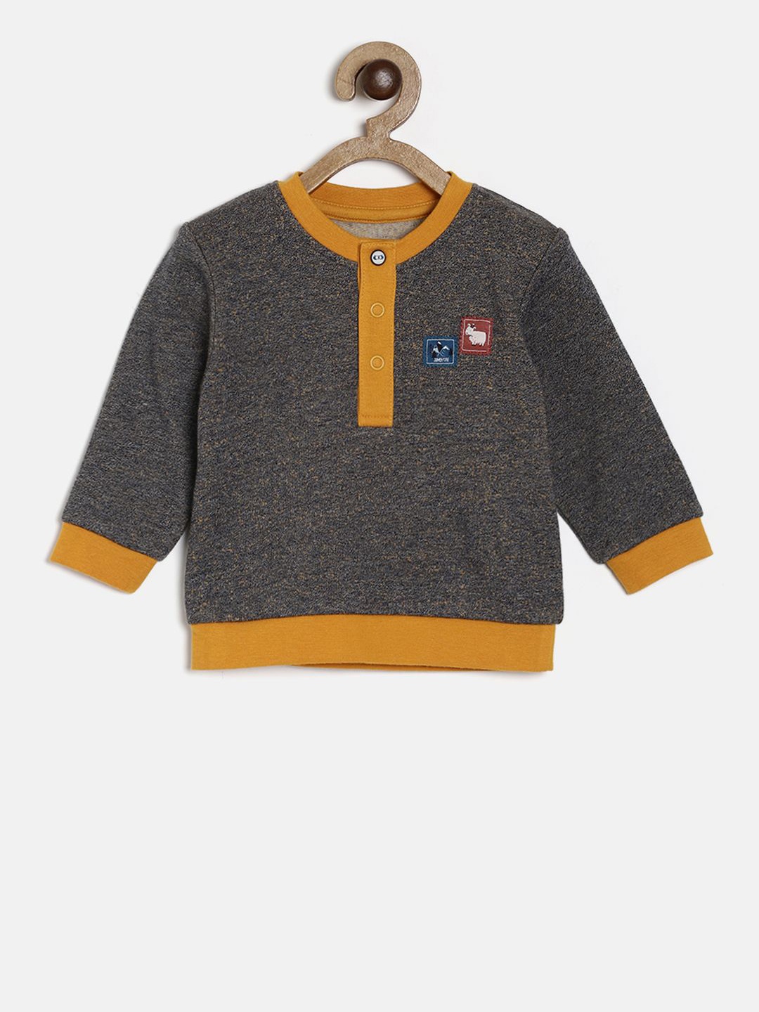 

MINI KLUB Boys Charcoal & Yellow Solid Sweatshirt