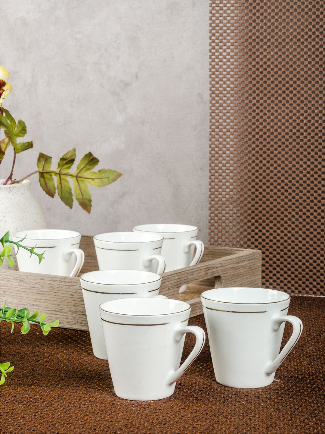 

SONAKI White 6-Pieces Printed Bone China Cups Set