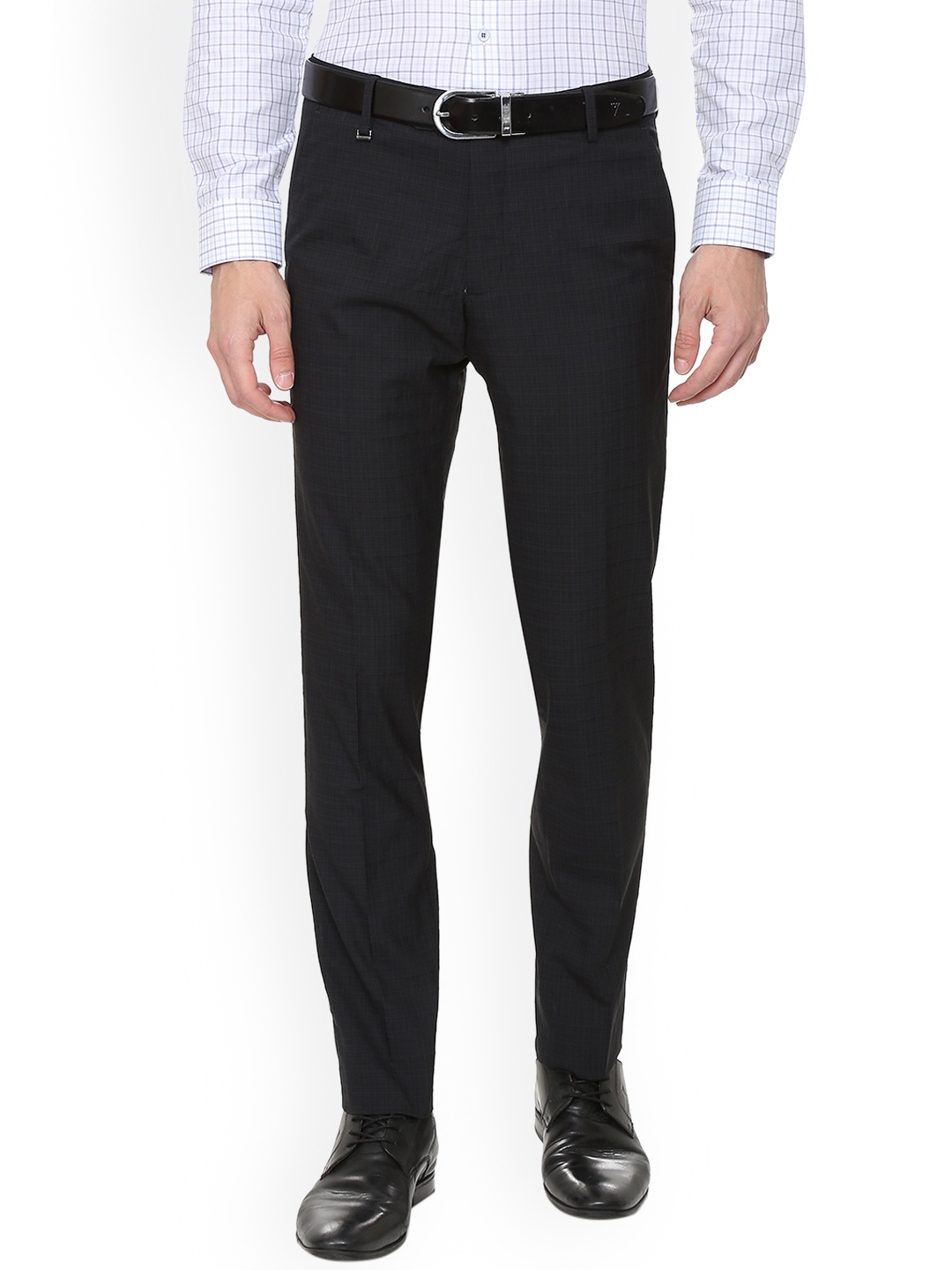 

Van Heusen Men Black Slim Fit Checked Formal Trousers