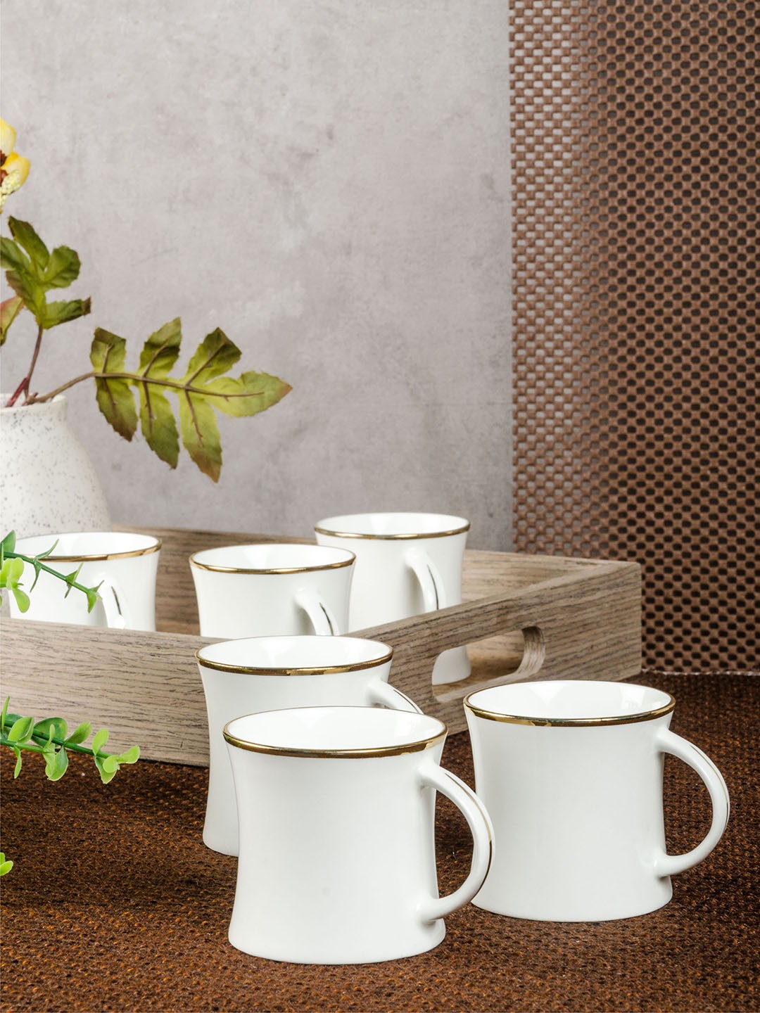 

SONAKI White Set of 6 Printed Bone China Cups Set