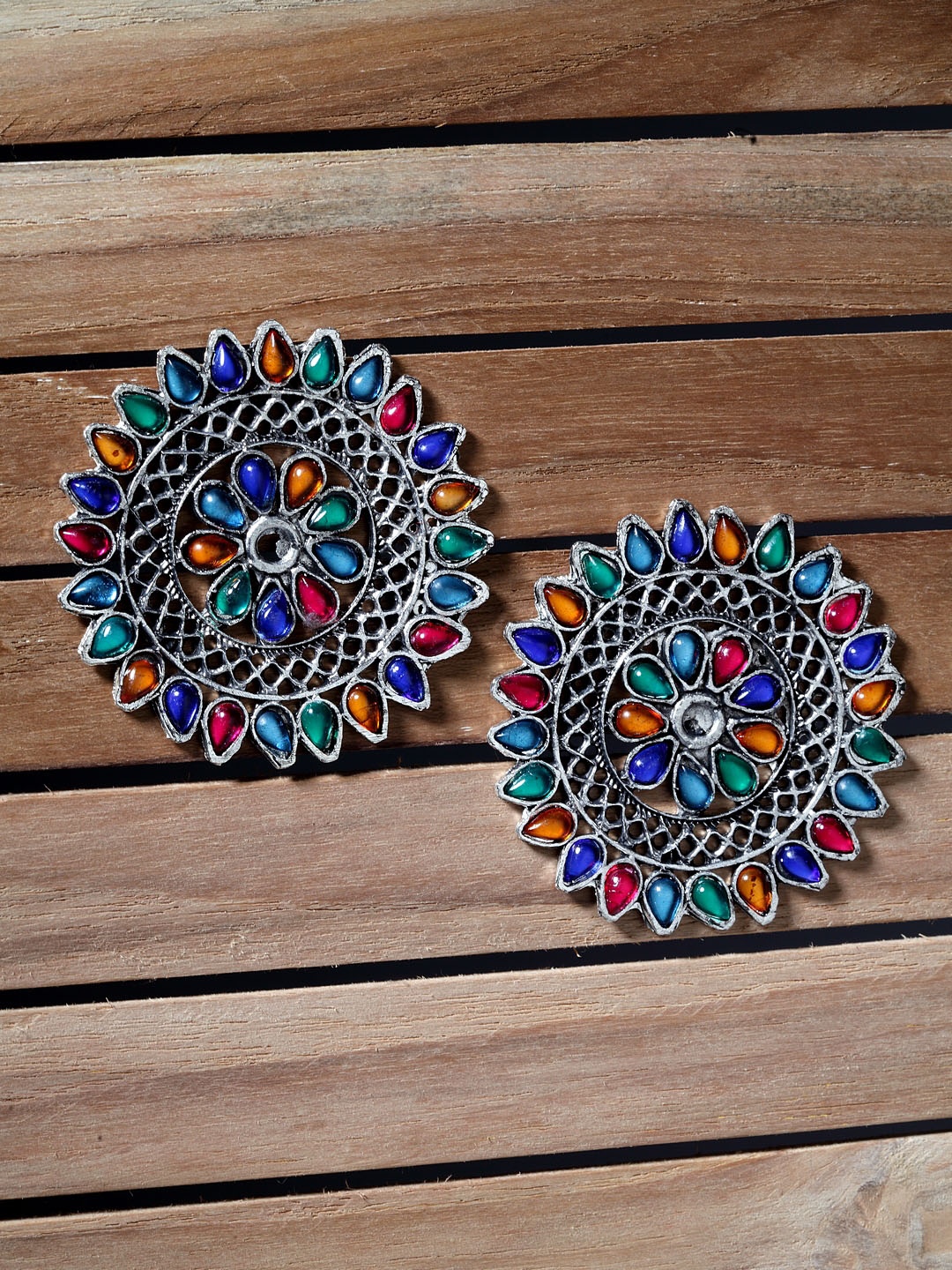 

Moedbuille Multicoloured Silver-Plated Afghan Floral Studs, Multi