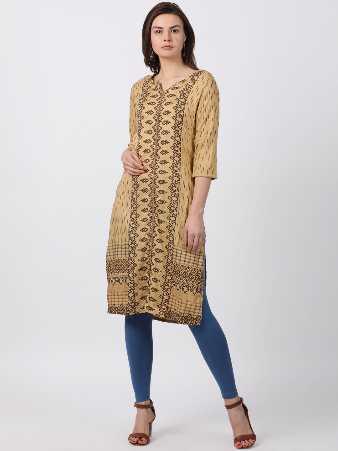 

Alena Women Beige Printed Straight Kurta