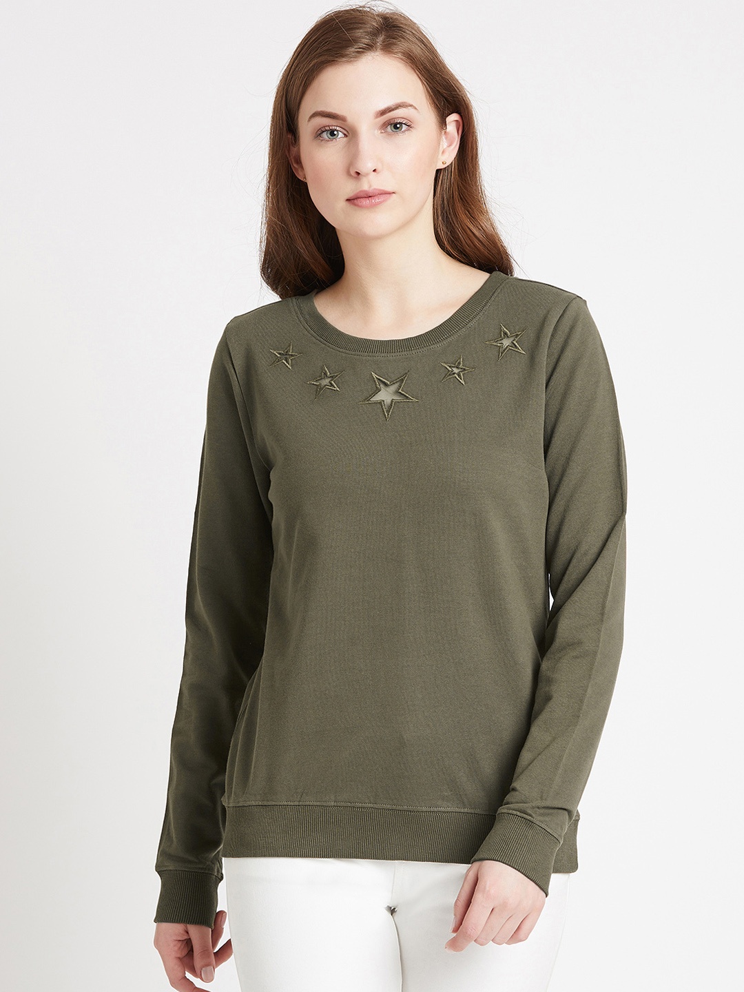 

COVER STORY Women Olive Green Solid Sweater