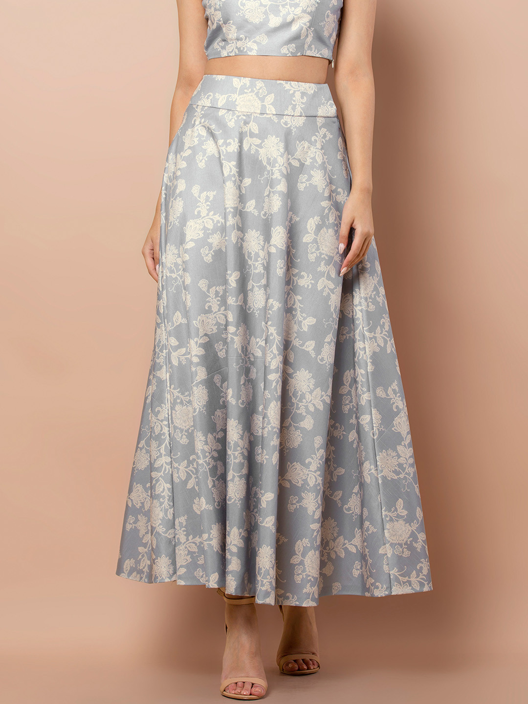 

INDYA Women Blue & White Printed Flared Maxi Skirt