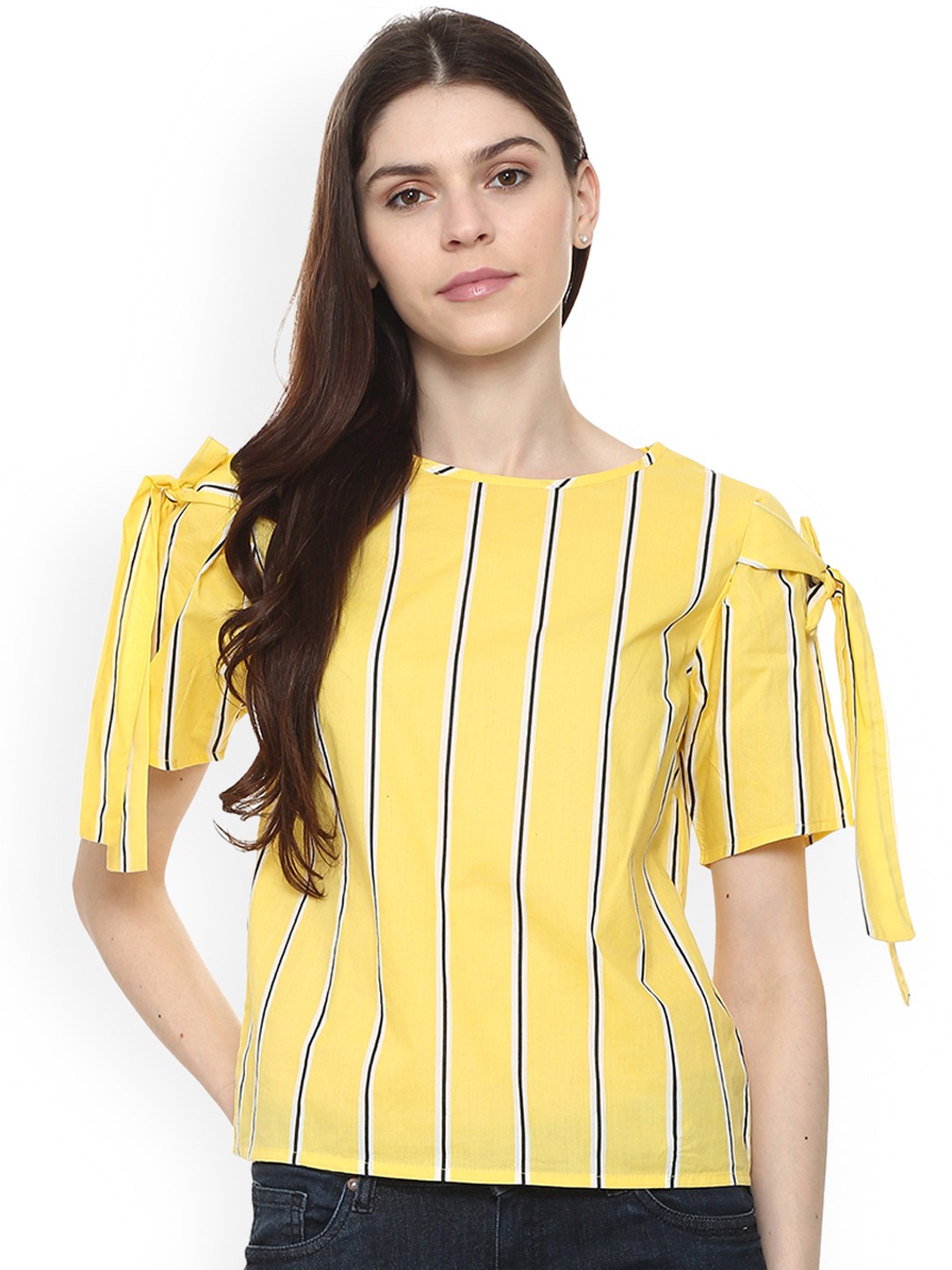 

People Women Yellow Striped Pure Cotton Top