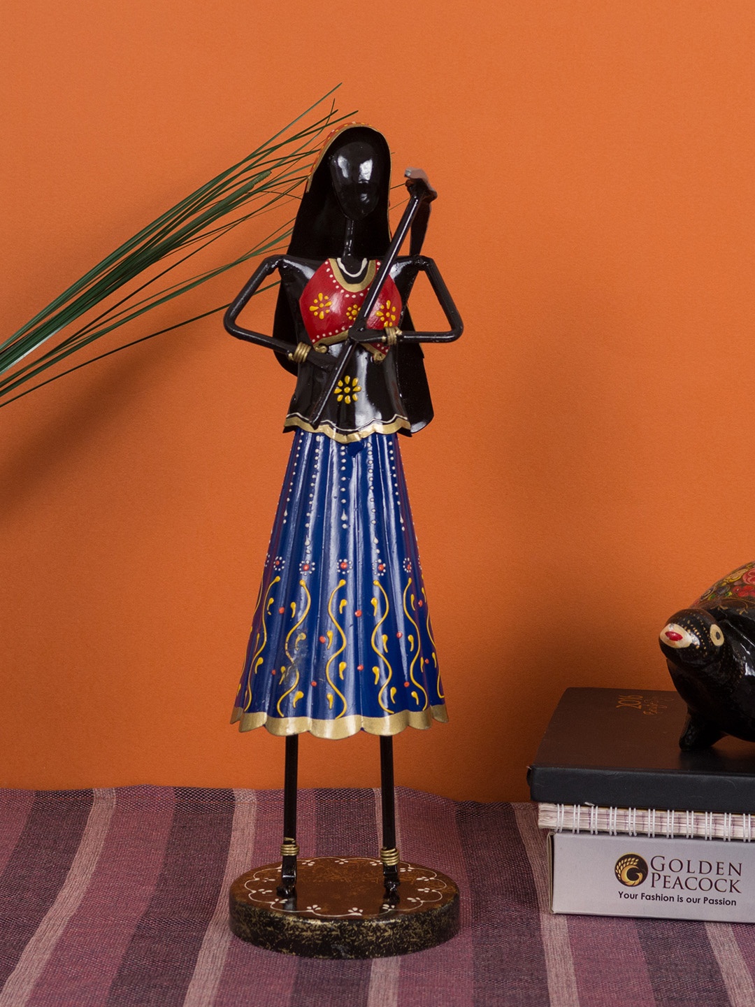 

Golden Peacock Multicoloured Handcrafted Lady Farmer Showpiece, Multi