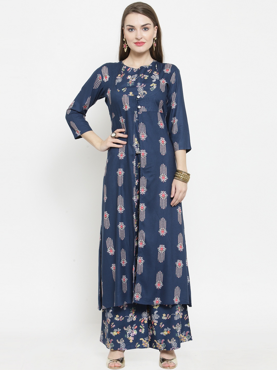 

Indibelle Women Blue Printed Kurti with Palazzos