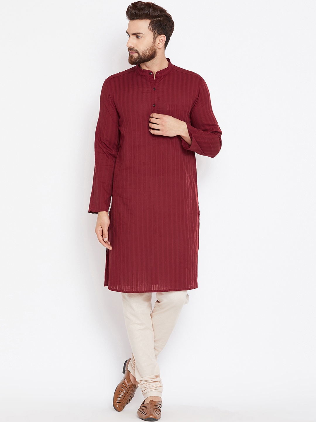 

even Men Maroon Woven Design Straight Kurta
