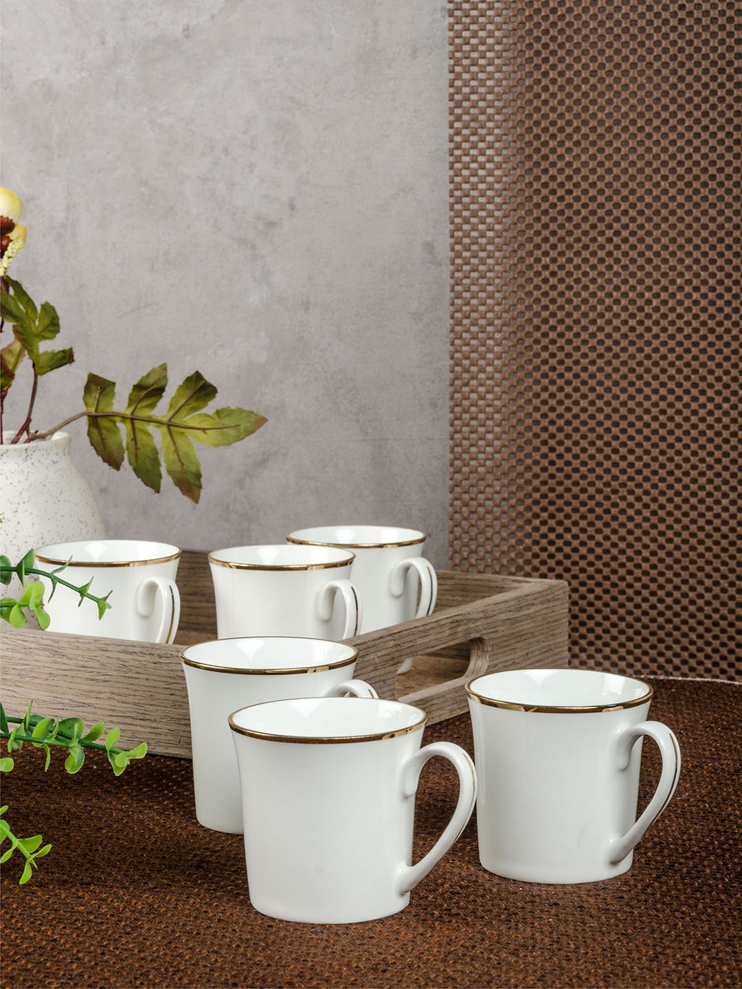 

SONAKI White & Black 6-Pieces Printed Bone China Cups Set