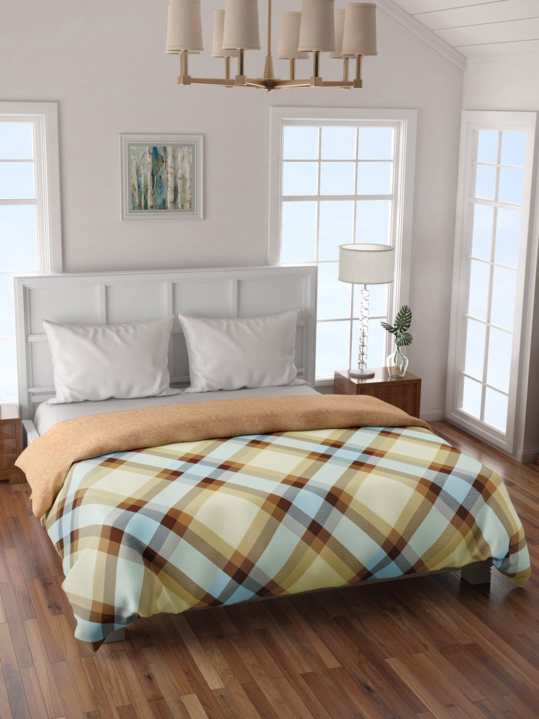 

SPACES Brown & Beige Checked AC Room 150 GSM Double Bed Comforter