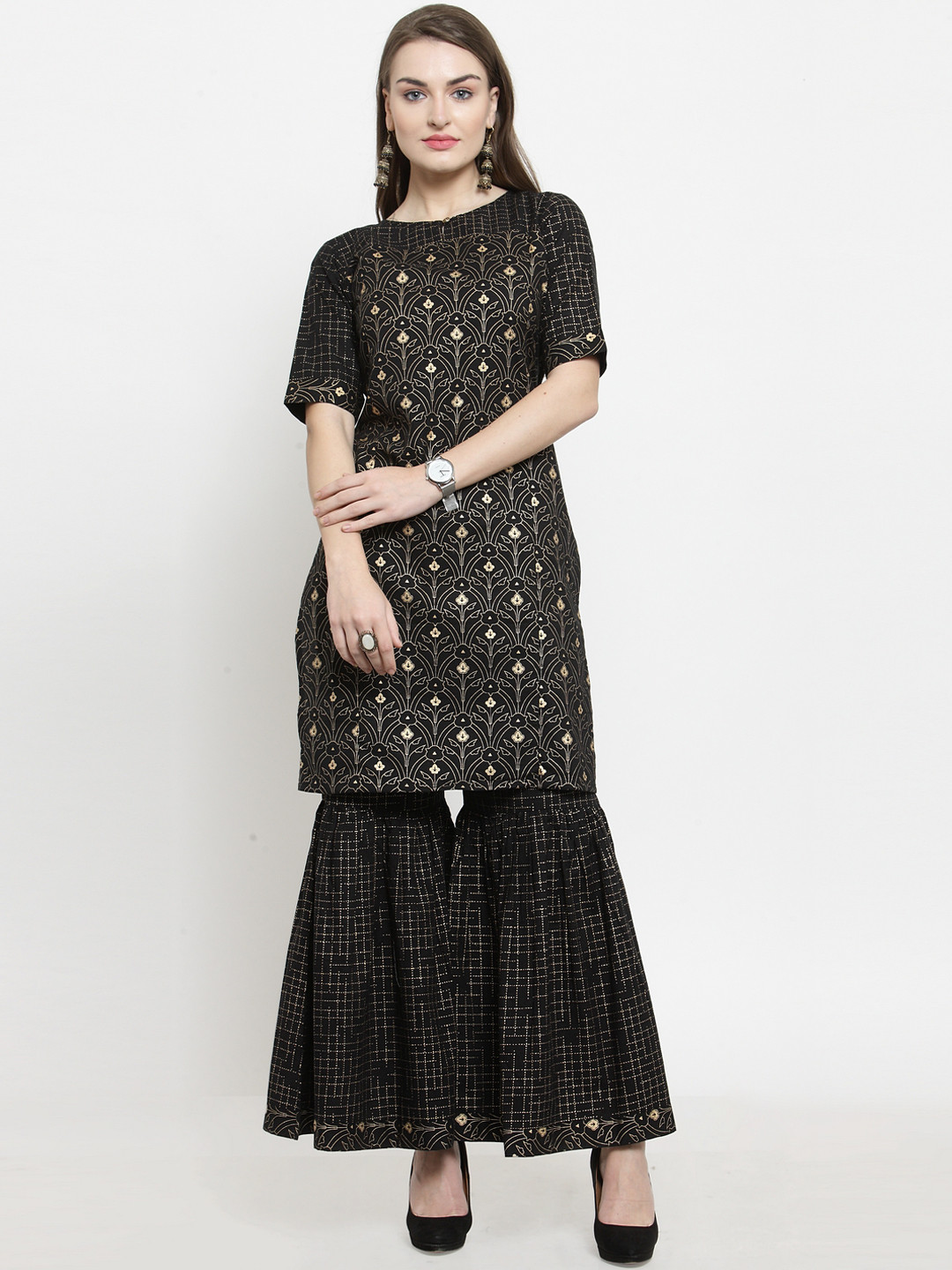 

Indibelle Women Black Printed Kurta with Palazzos