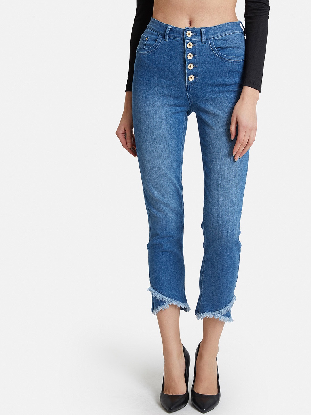 

Kazo Women Blue Straight Fit Mid-Rise Clean Look Cropped Jeans
