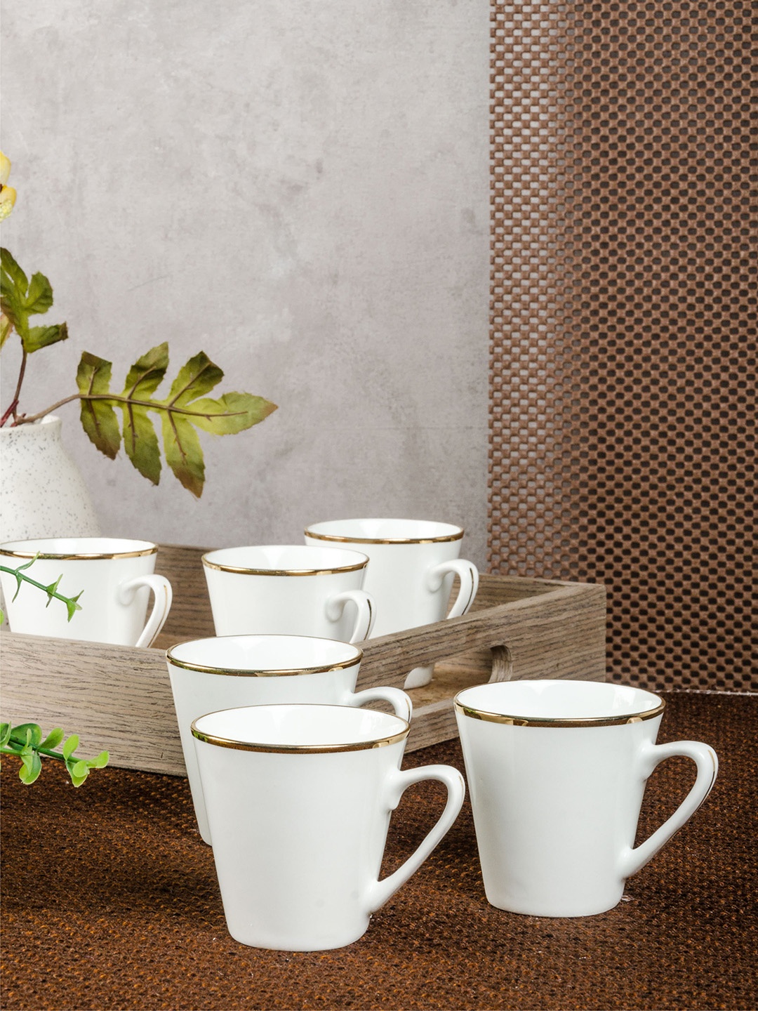 

SONAKI White 6-Pieces Printed Bone China Cups Set