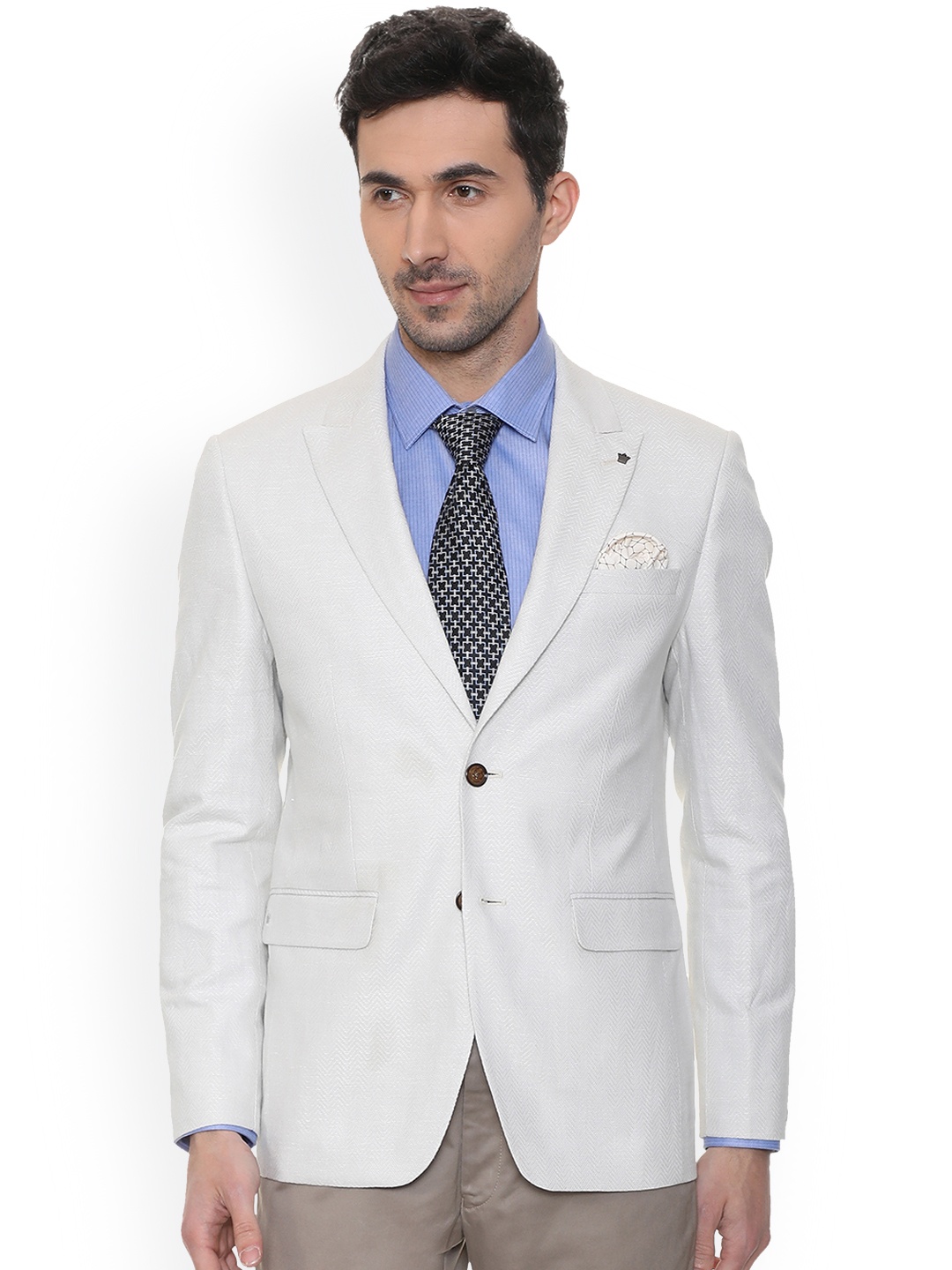 

Louis Philippe Men White Self-Design Slim-Fit Single-Breasted Blazer