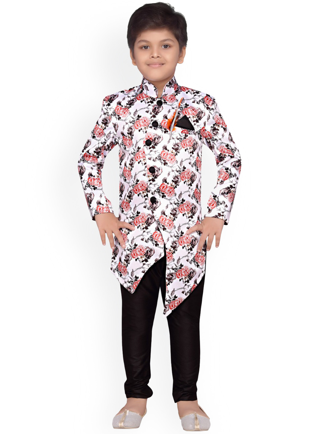 

Aj DEZInES Boys Black & Multicoloured Sherwani Set