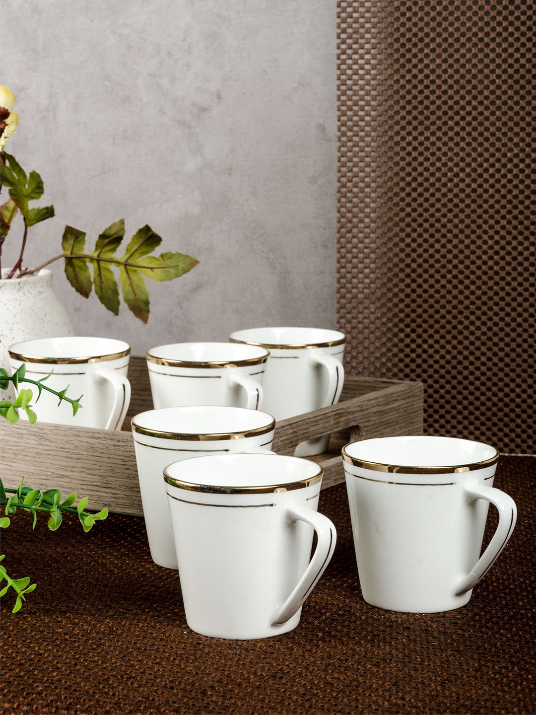 

SONAKI White Set of 6 Printed Bone China Cups Set
