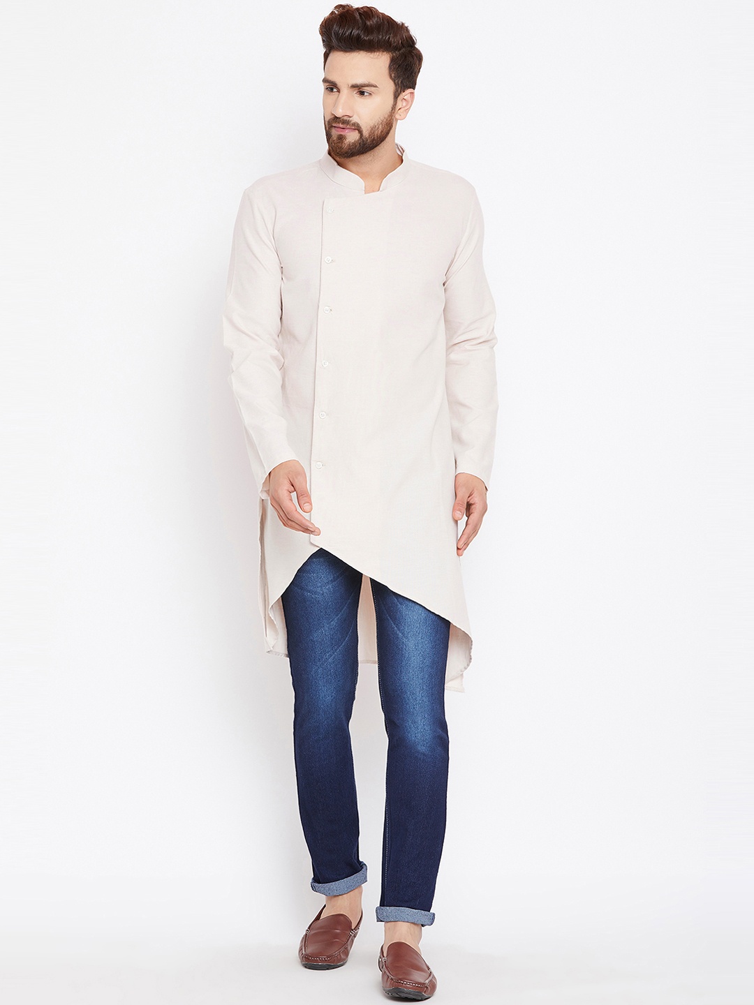 

even Men Beige Solid Straight Kurta
